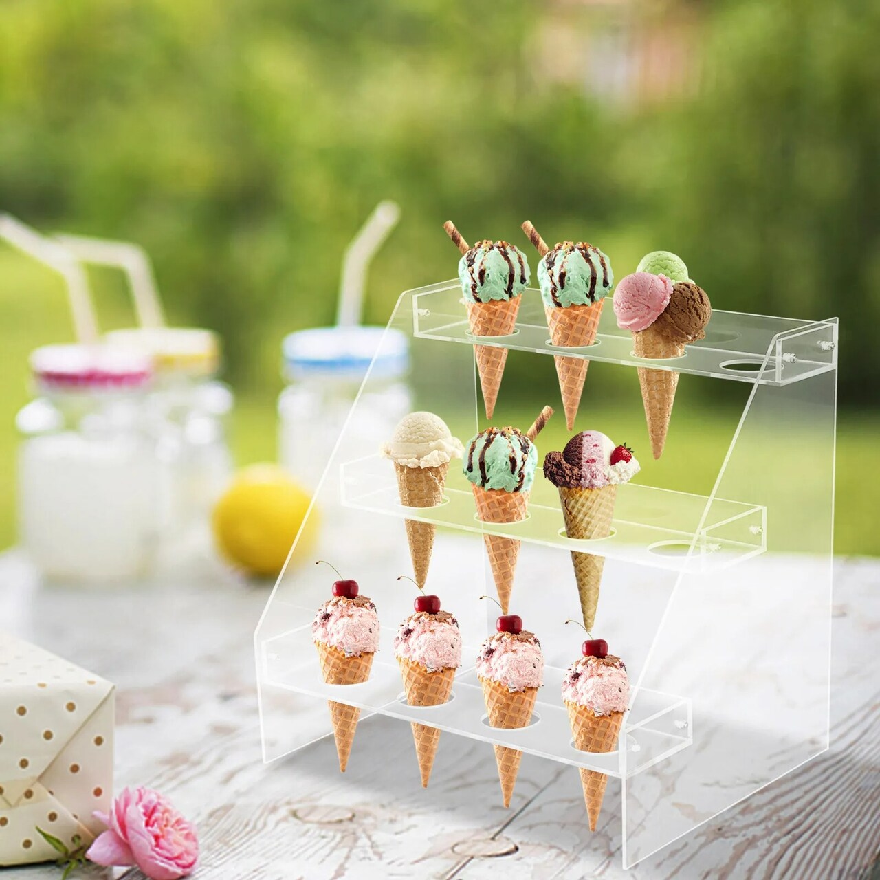 12 Cones Stand Rack Ice Cream Cake Candy Acrylic Holder Wedding Buffet Display